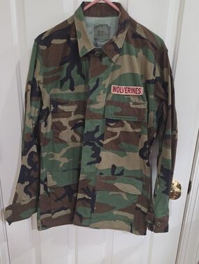 Vintage US Military Woodland Camo BDU Shirt Jacket Wolverine Size Small X-Short